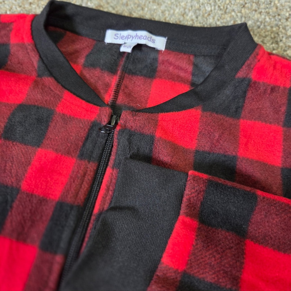 Sleepyheads Womens 2X Buffalo Plaid Fleece One Piece Pajamas Red Black Zip Up